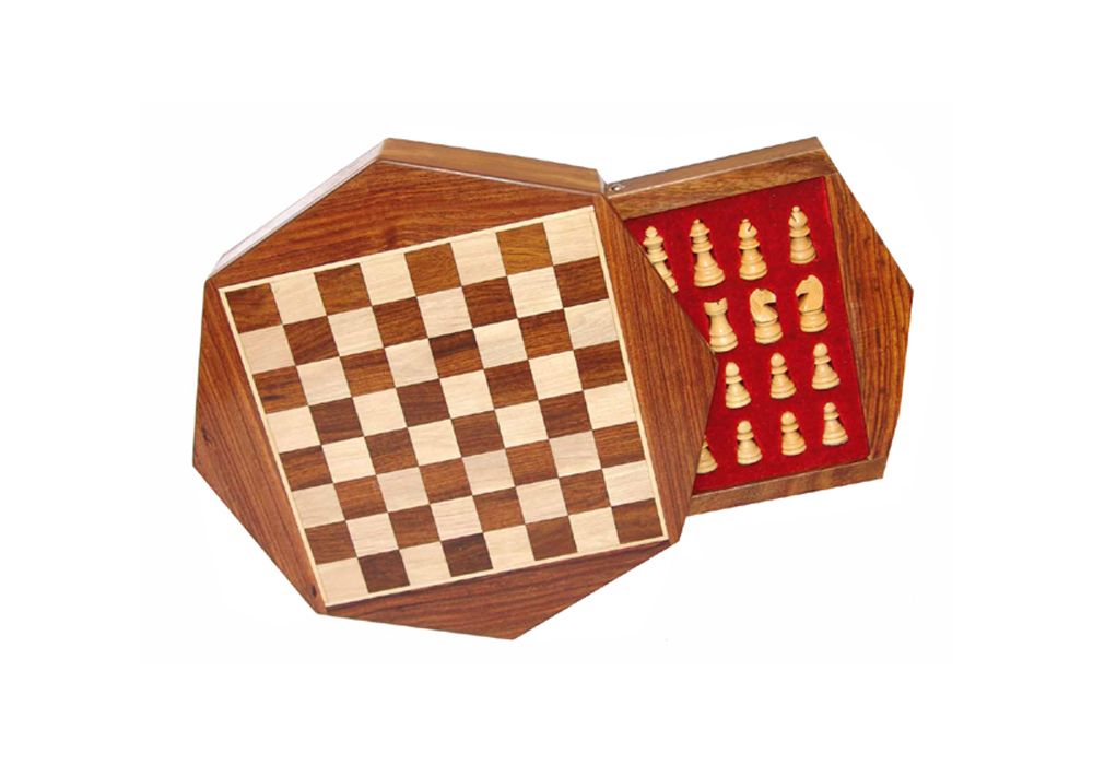 JS#14011--OCTAGON MAGNETIC CHESS WITH FOAM TRAY