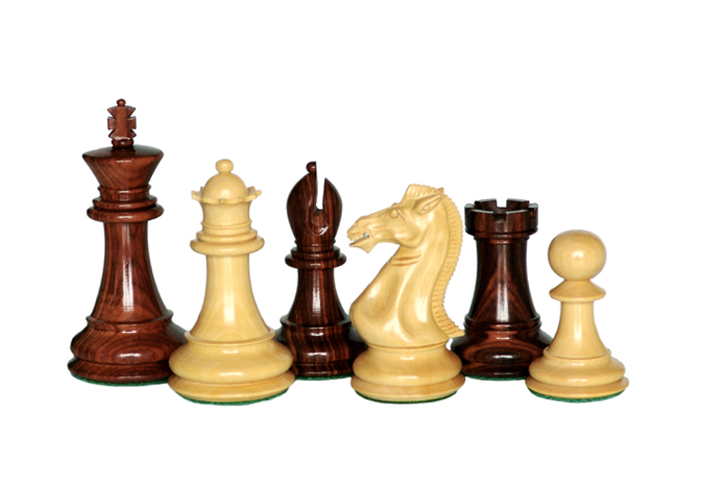 JS#10001--Popular Chess Set Rose Wood & Boxwood Felted King Size -- 100 Mm / 4.00" Base Dia -- 47 Mm