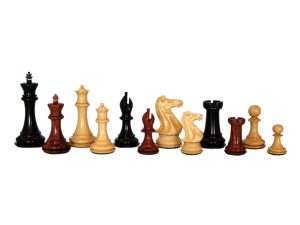 JS#10003--Elegant Chess Set Ebony Wood & Boxwood Leather Felted King Size -- 100 Mm / 4.00" Base Dia -- 47 Mm