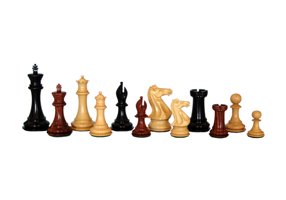 JS#10003--Elegant Chess Set Ebony Wood & Boxwood Leather Felted King Size -- 100 Mm / 4.00" Base Dia -- 47 Mm