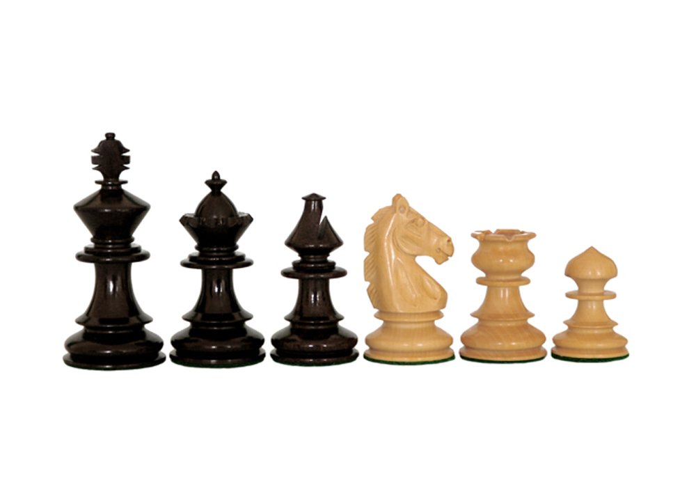 JS#10004--Superb Chess Set Ebony Wood & Boxwood Felted King Size -- 88 Mm / 3.50" Base Dia -- 42 Mm