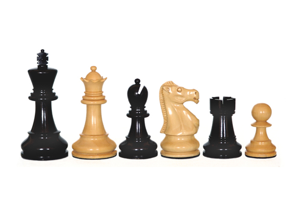 JS#10007--Executive Chess Set Ebony Wood & Boxwood Felted King Size -- 95 Mm / 3.75" Base Dia -- 42 Mm