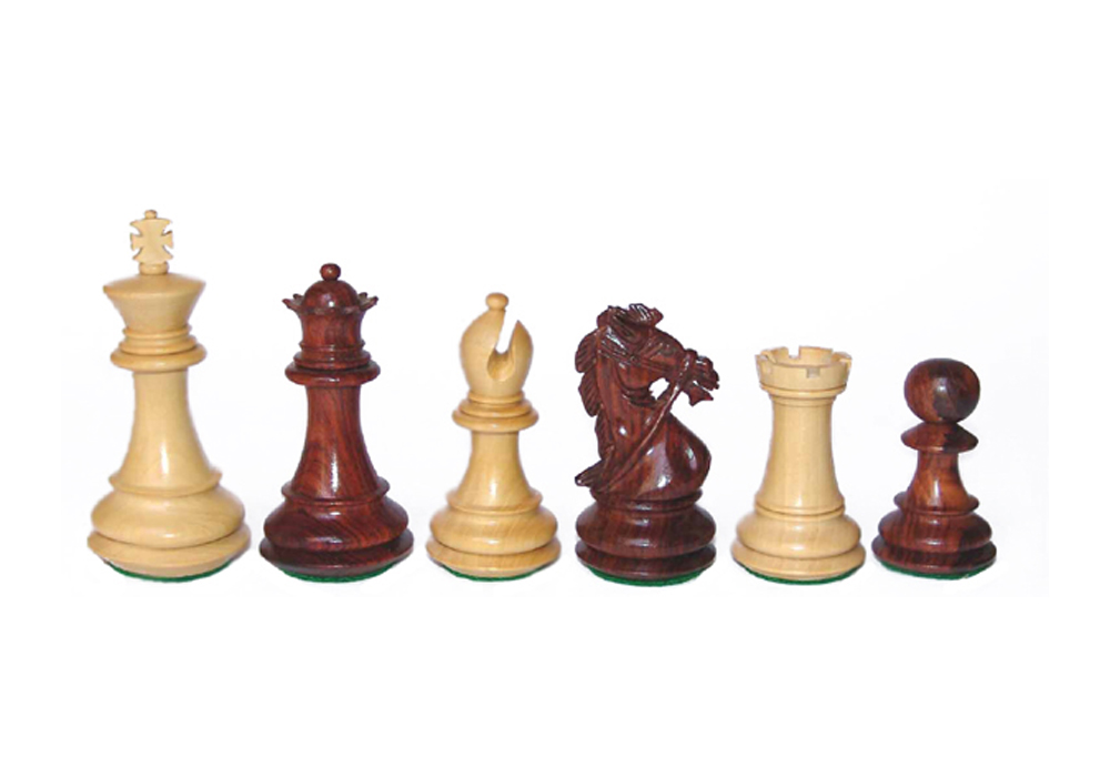 JS#10016--Wonderful Double Headed Bridled Chess Set Red Sandal & Boxwood King Size -- 100 Mm / 4.00" Base Dia -- 47 Mm