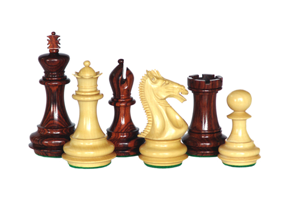 JS#10017--Magnificent Chess Set Boxwood & Rosewood King Size -- 100 Mm / 4.00" Base Dia -- 48 Mm