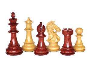 JS#10018--Premium Chess Set Red Sandal & Boxwood King Size -- 115 Mm / 4.50" Base Dia -- 50 Mm