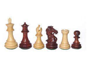 JS#10016--Wonderful Double Headed Bridled Chess Set Red Sandal & Boxwood King Size -- 100 Mm / 4.00" Base Dia -- 47 Mm